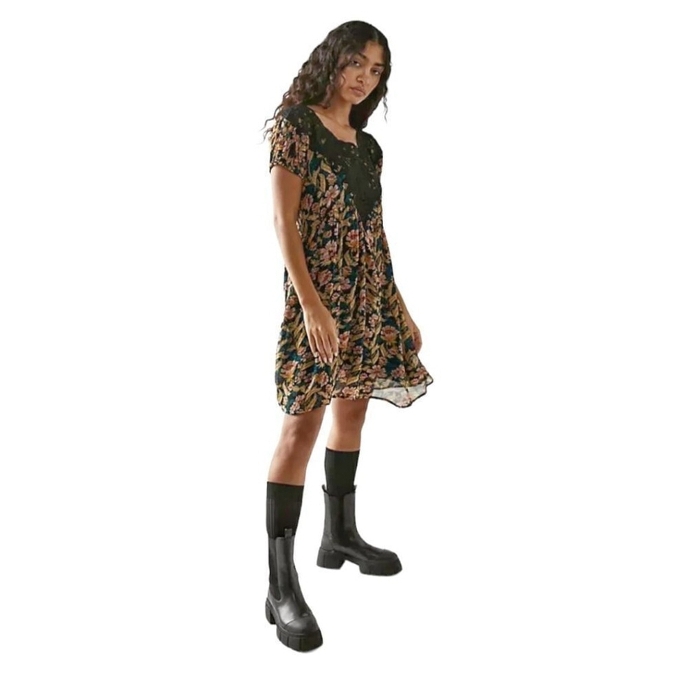 Free People Lace Dress Margot Black Moody Spring Floral NWT Keyhole
